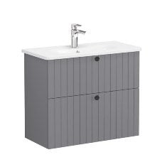 Vitra Root Groove 69256 Lavabo Dolabı, Çift Çekmeceli, Dar, 80 Cm, Mat Gri, Yuvarlak Lavabolu